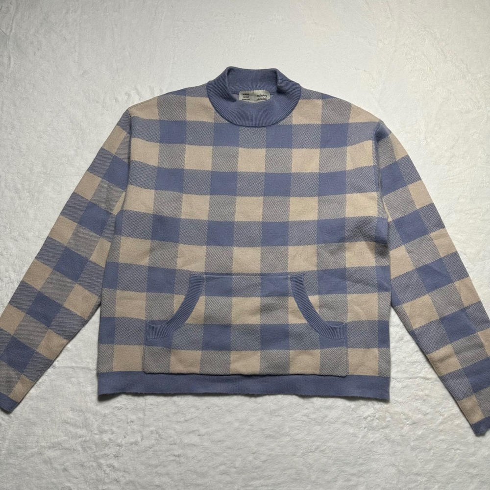 Anthropologie Saturday Sunday Pullover Sweater Plaid‎ Mock Neck Pockets Knit XS